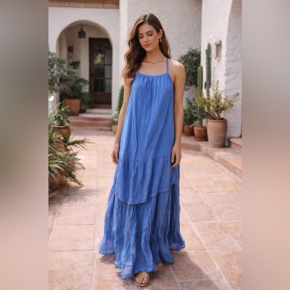 Mustard Seed Dresses & Skirts - Mustard Seed Blue Tiered Maxi Dress Boho Flowy Racerback Summer Size Small